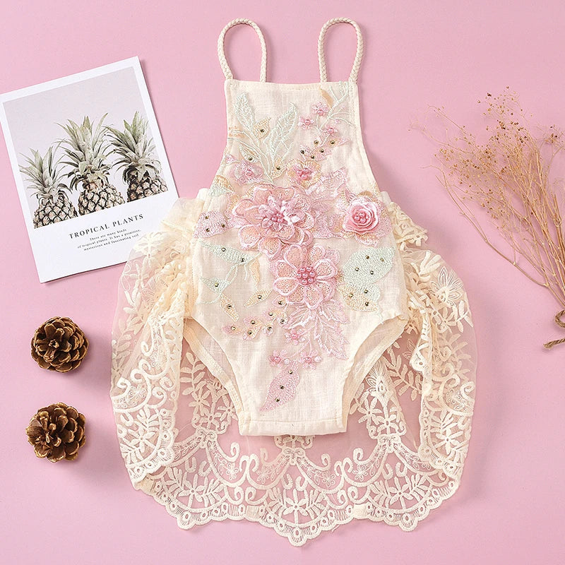Baby Lace Romper Dress | Newborn Butterfly tussle Princess Outfit Toddler Party Dress