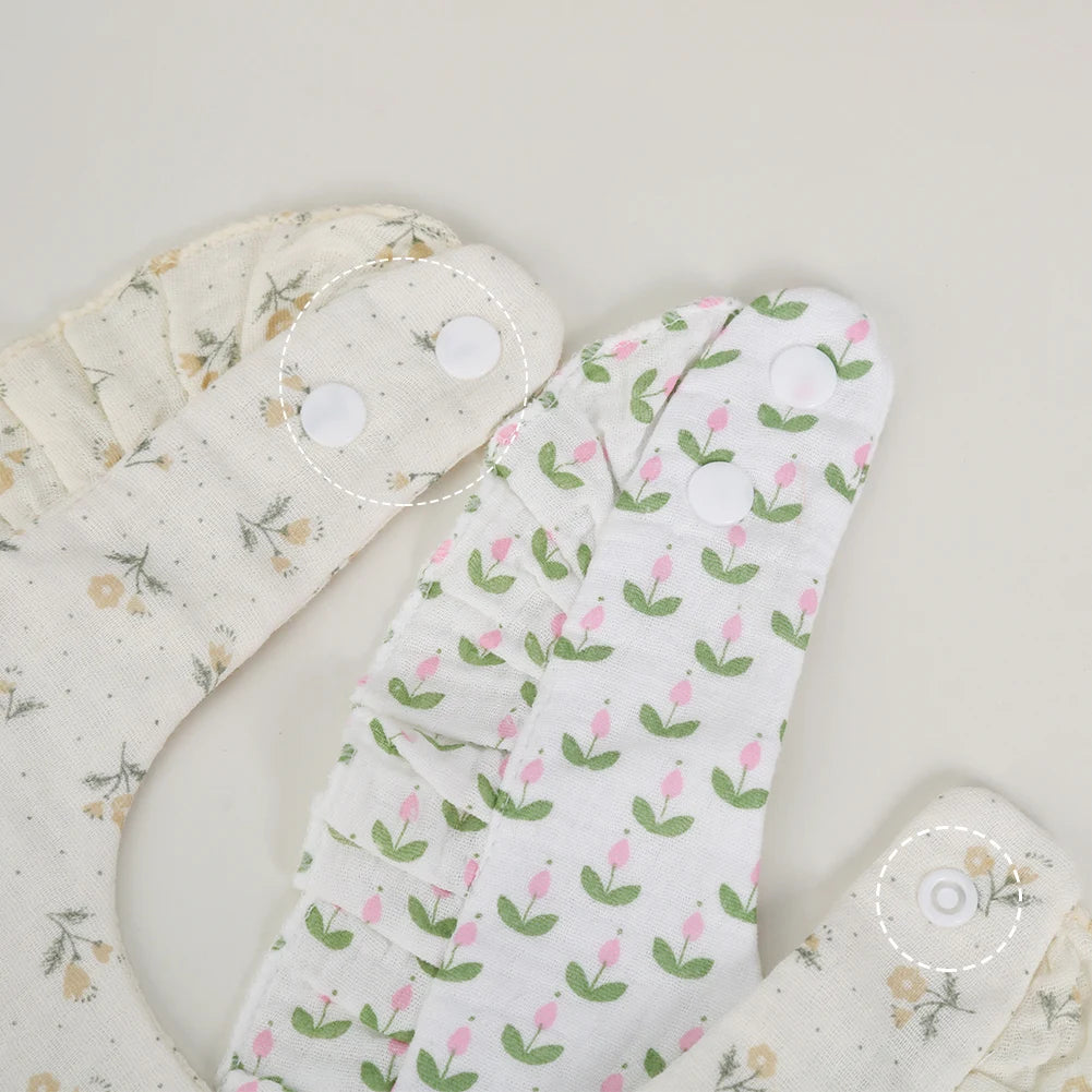 Ruffle Edge Baby Bib – Adjustable Snap Muslin Cotton Bib for Girls