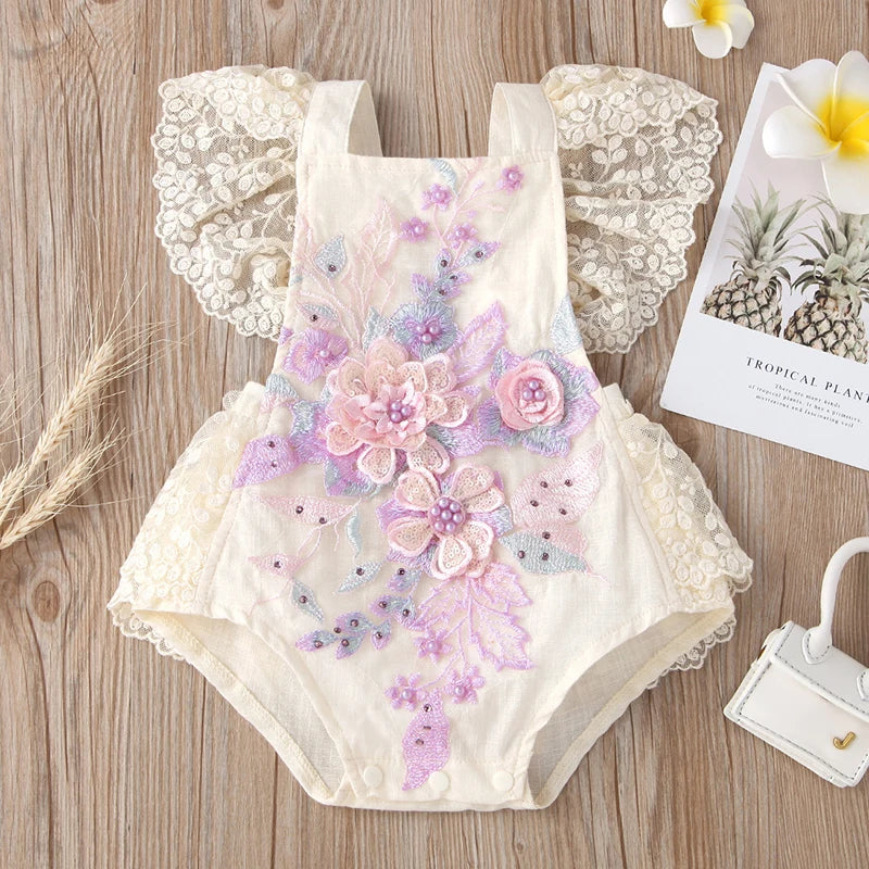Baby Lace Romper Dress | Newborn Butterfly tussle Princess Outfit Toddler Party Dress