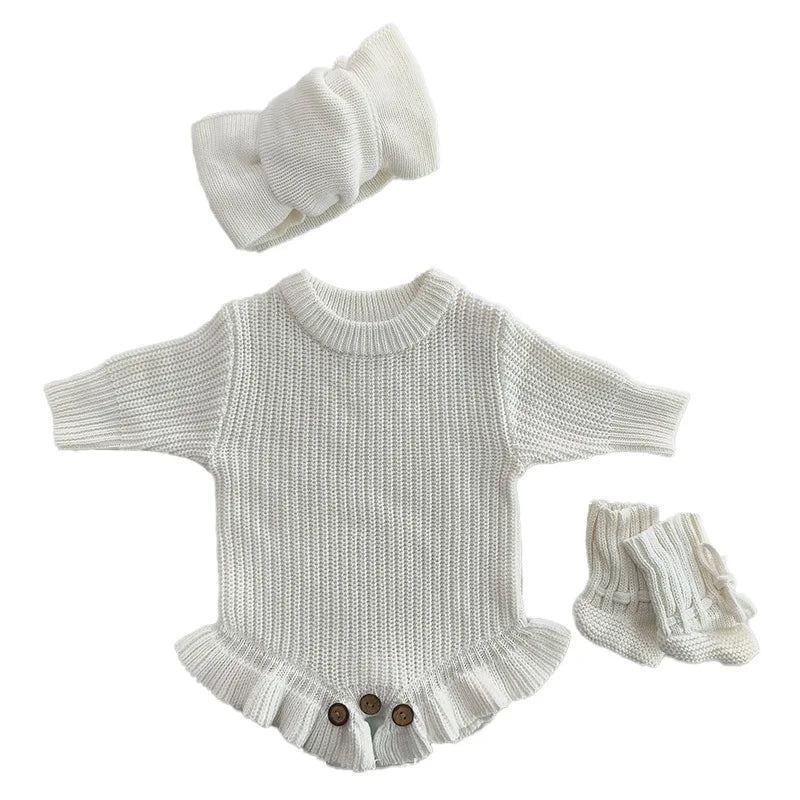 Personalized Baby Knit Sweater Romper Set with Name | Custom Newborn Outfit