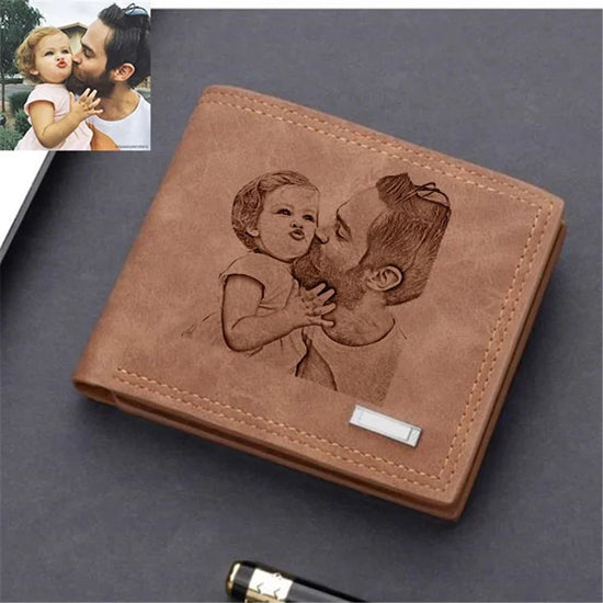Father's Day Gift Wallet Men Engraved Photo Personalized Christmas Anniversary Gift for Him