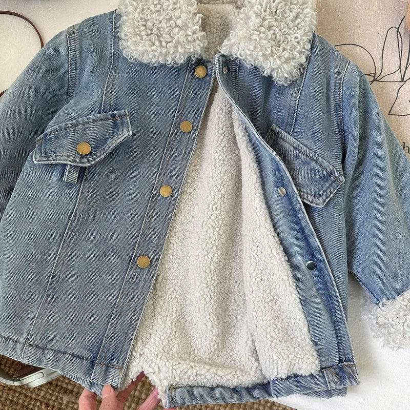 Winter Girls Denim Sherpa Jacket with Belt