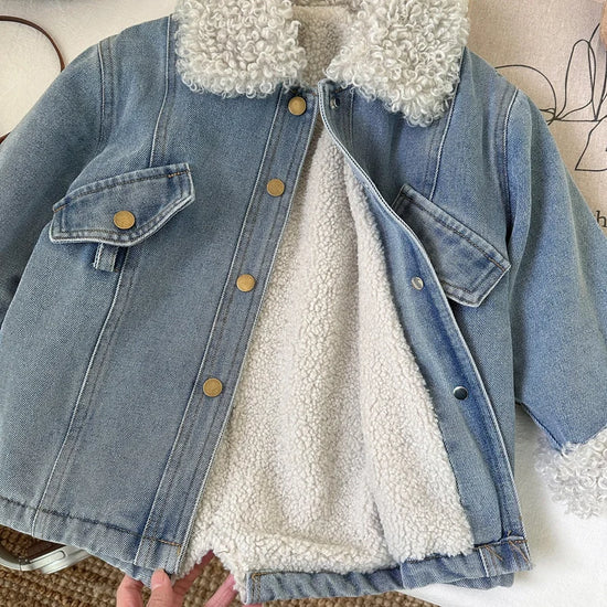 Winter Girls Denim Sherpa Jacket with Belt