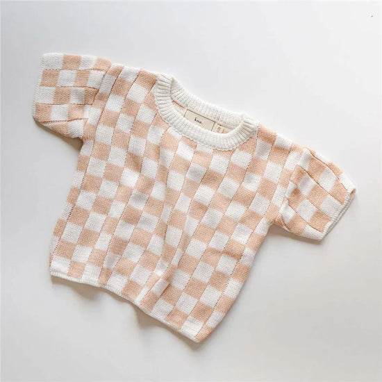 Kids Summer checked Knit Set – Checked T-Shirt & Shorts Outfit for Boys and Girls