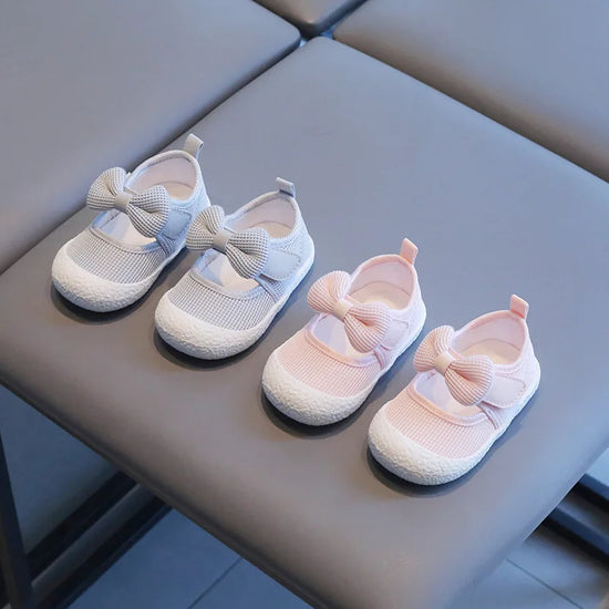 Baby Girl Shoes with Bow – Soft Sole & Velcro Strap First Walkers