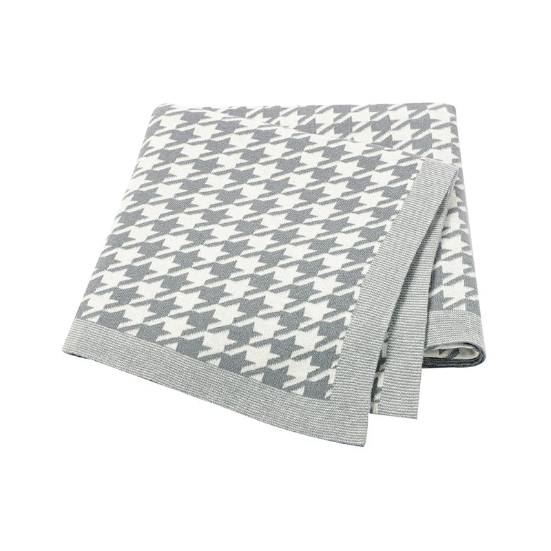 Newborn Baby Knitted Blanket | Soft Checkered Stroller & Bed Cover 100x80cm