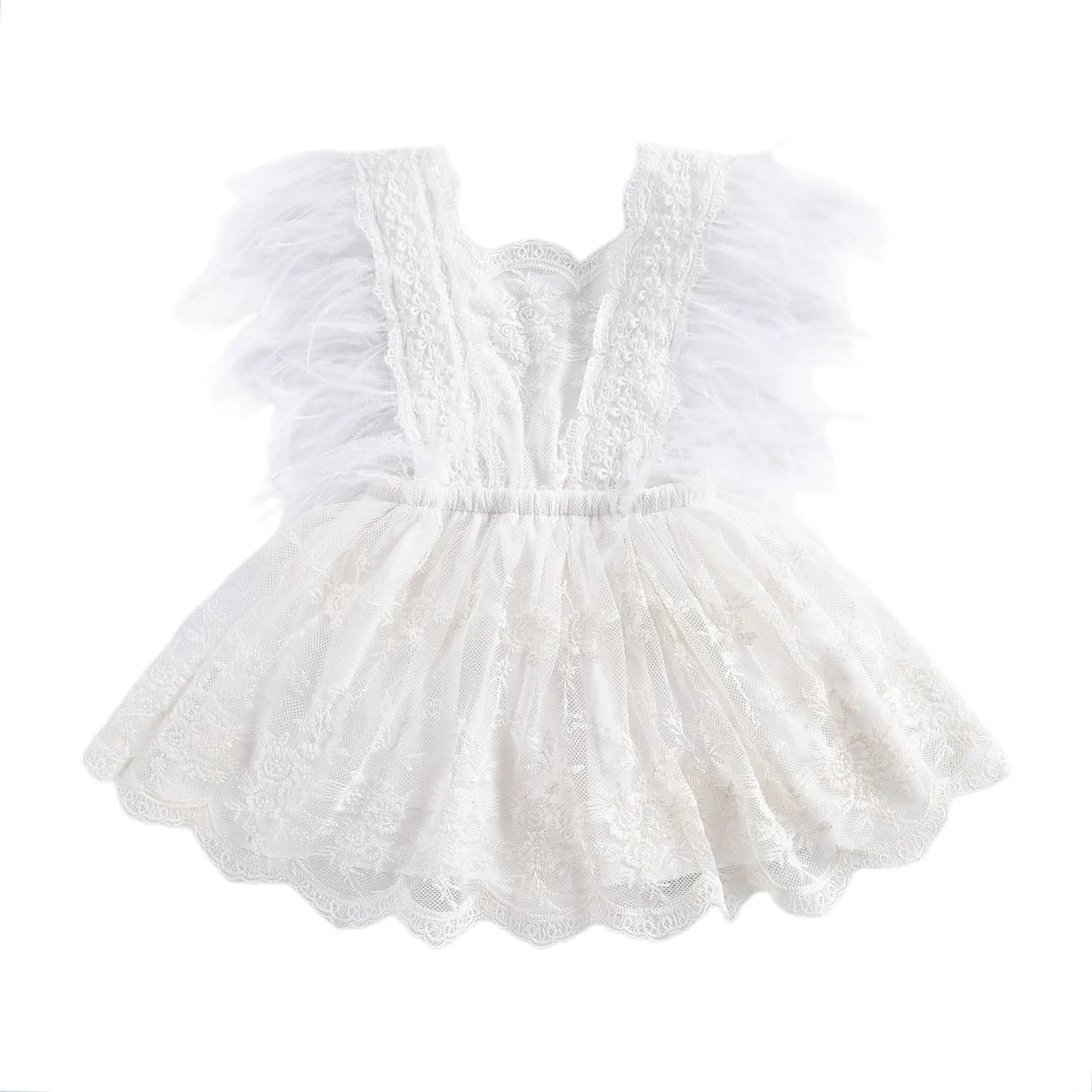 White lace baby romper on a white background
