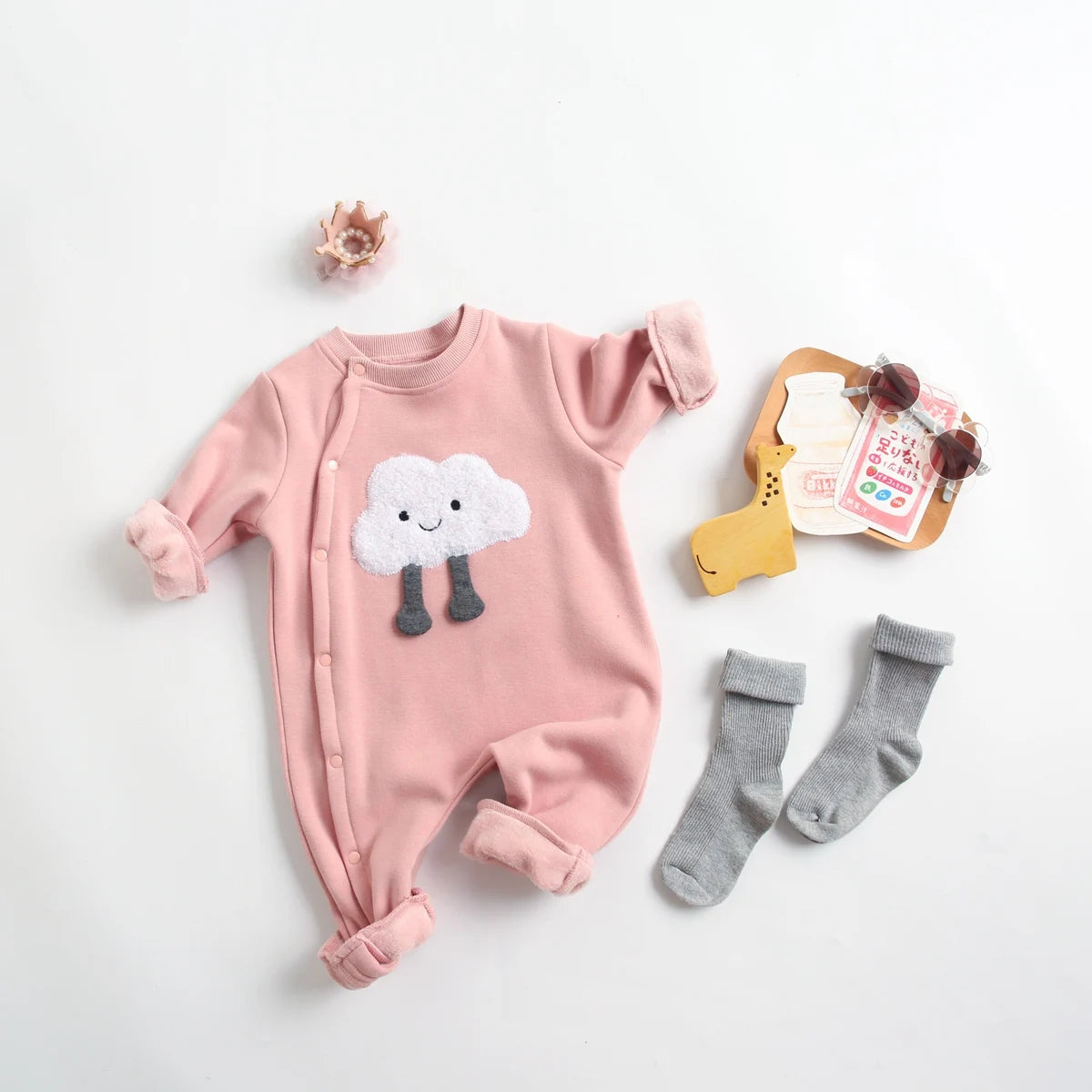 Baby Cartoon Footed Romper | Soft Warm Newborn Onesie