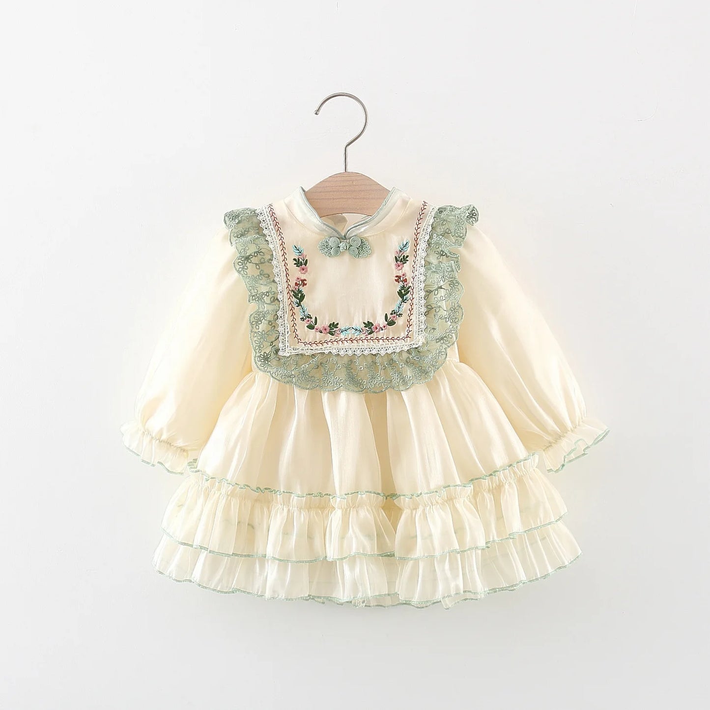 Baby Girl Embroidered Dress Cream, Pink & Red | Vintage Lace Party Outfit