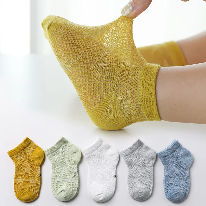 5 Pairs Kids Cotton Socks – Breathable Spring & Summer Socks for Girls and Boys