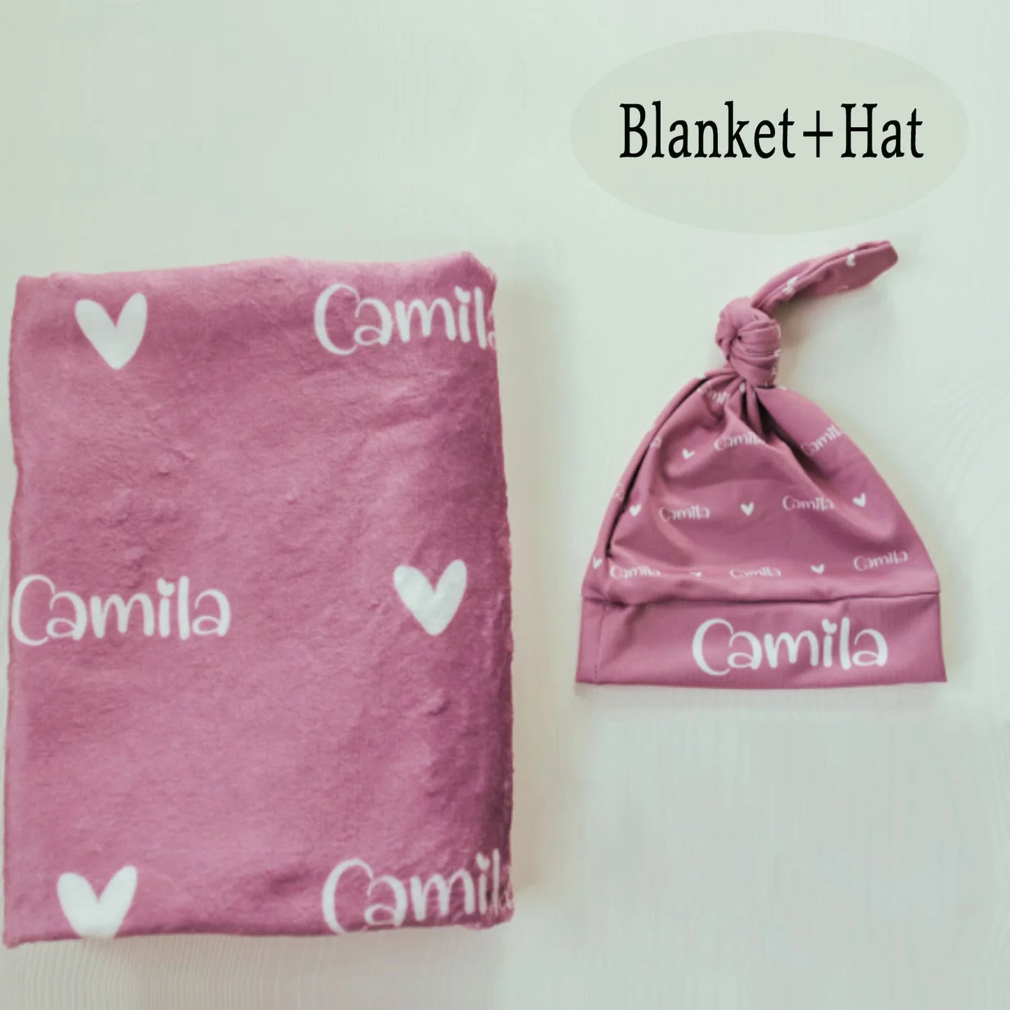 Personalized Baby Name Blanket, Hat & Bow Set – Custom Newborn Gift