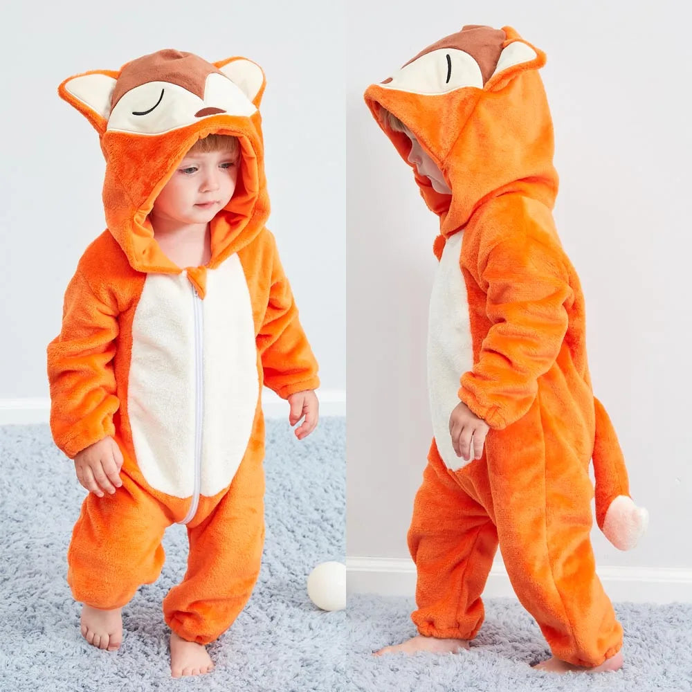 Cute animal Flannel Baby Rompers Bear Panda Pajamas Cotton Baby Boy Girls Animal Costumes Baby Jumpsuit Kigurumi Outfits