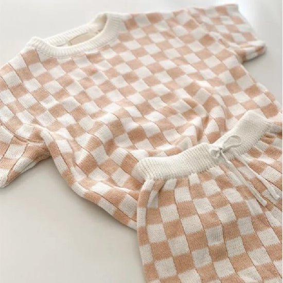 Kids Summer checked Knit Set – Checked T-Shirt & Shorts Outfit for Boys and Girls