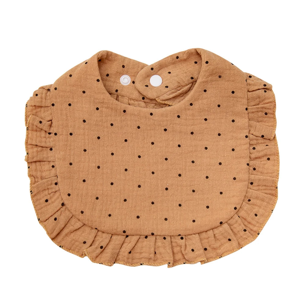 Ruffle Edge Baby Bib – Adjustable Snap Muslin Cotton Bib for Girls