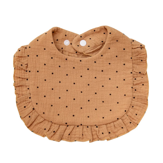 Ruffle Edge Baby Bib – Adjustable Snap Muslin Cotton Bib for Girls