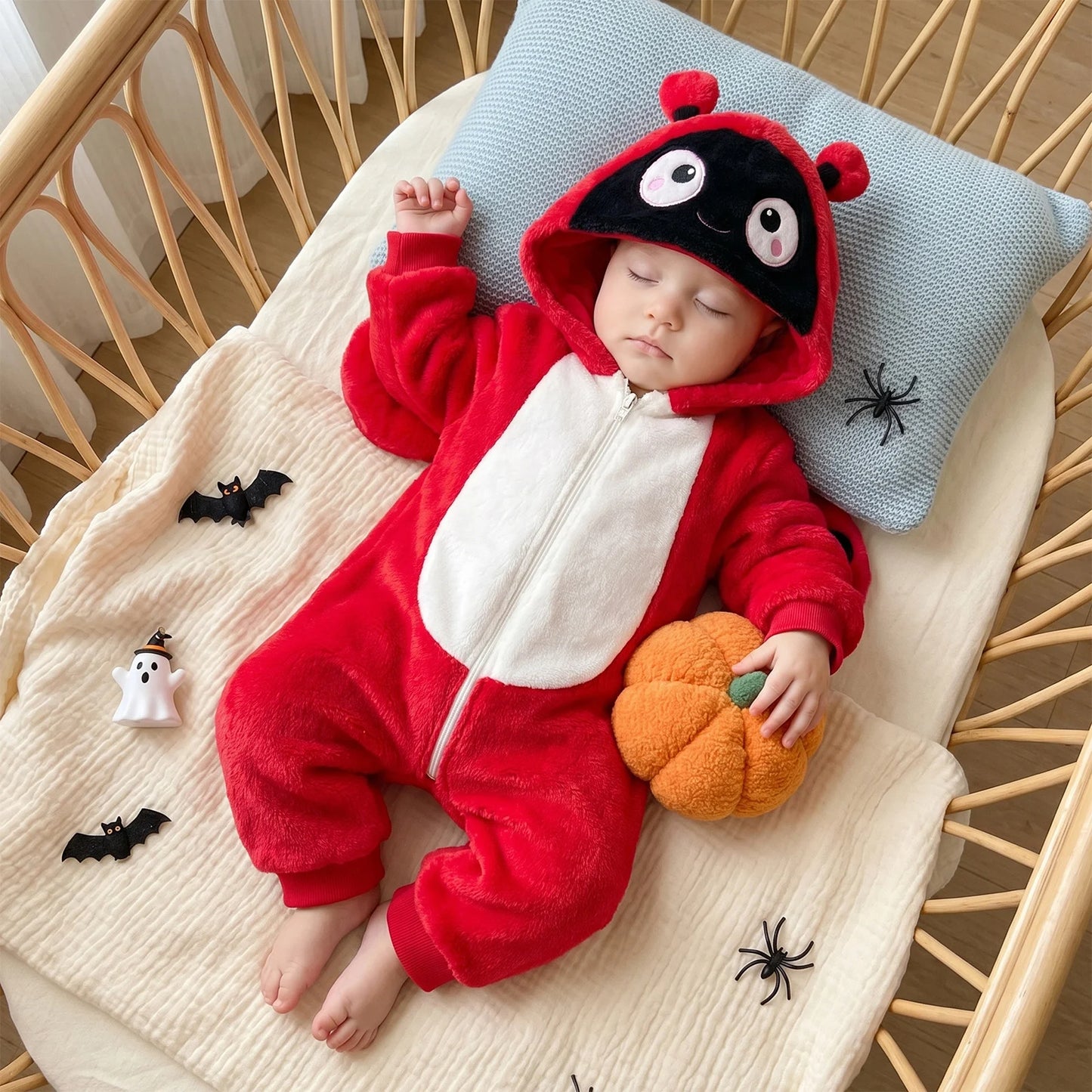 Baby Dinosaurs/Ladybugs Costumes Romper Adorable Halloween Animal Long Sleeve Hooded Zipper Jumpsuit for Party Wear