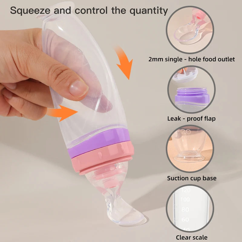 Baby Silicone Squeeze Feeder with Detachable Spoon