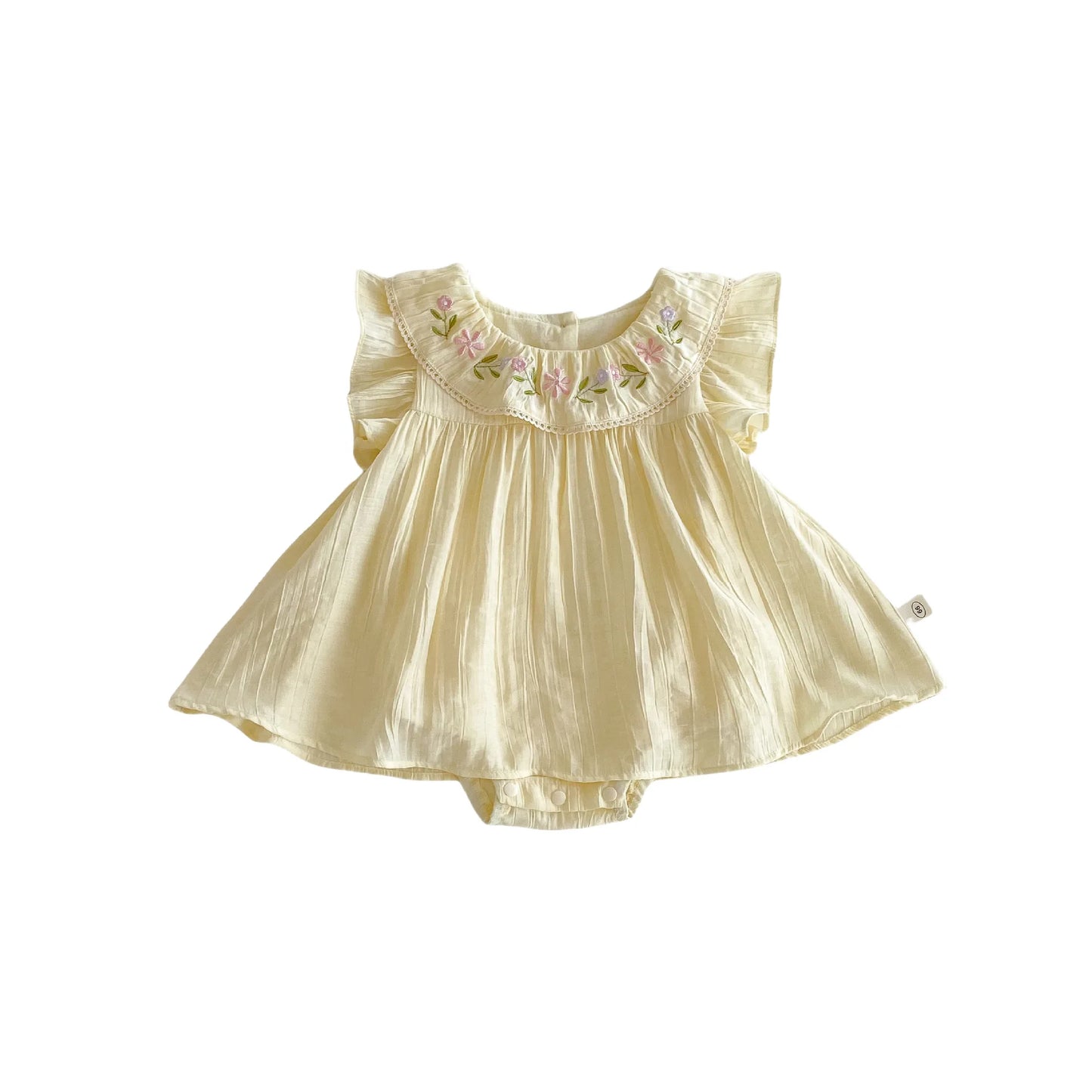 Baby Girl Yellow Dress Romper | Floral Embroidered Summer Outfit