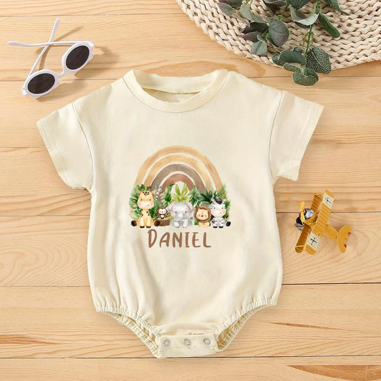 Personalized Rainbow Baby Romper – Jungle Birthday Outfit | Wild One Bodysuit for Infant Party