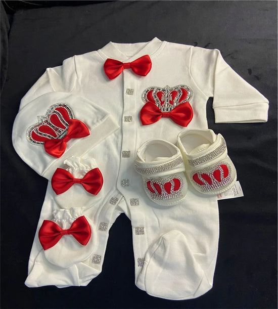 Newborn Baby Personalized Outfits 4 Pieces Welcome Home Hospital Crown Jewelry Romper Set