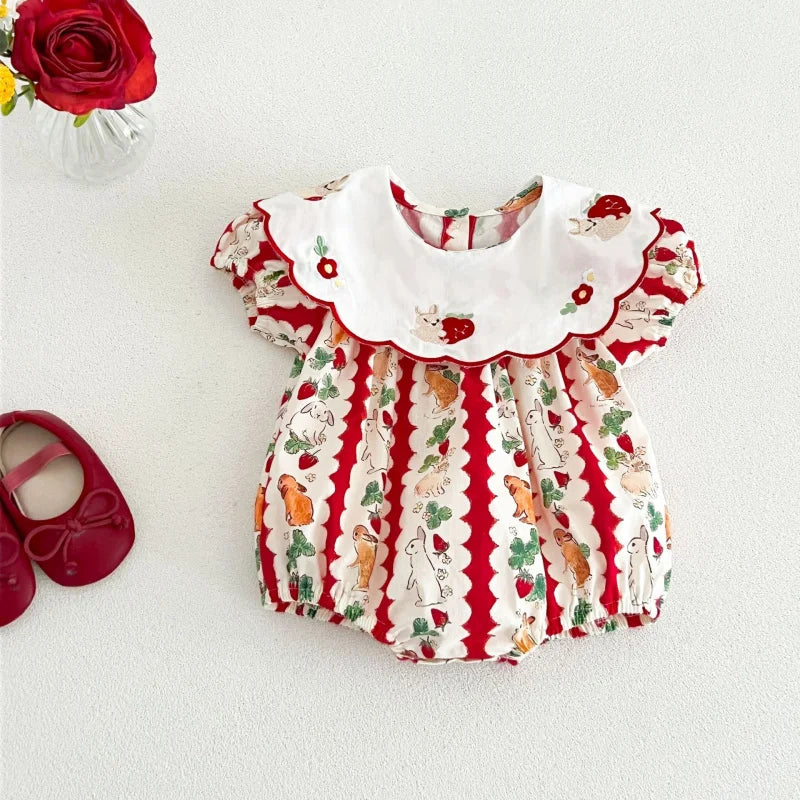 Baby Girl Christmas Romper with Bow | Holiday Bubble Outfit