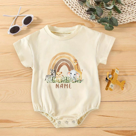 Personalized Rainbow Baby Romper – Jungle Birthday Outfit | Wild One Bodysuit for Infant Party
