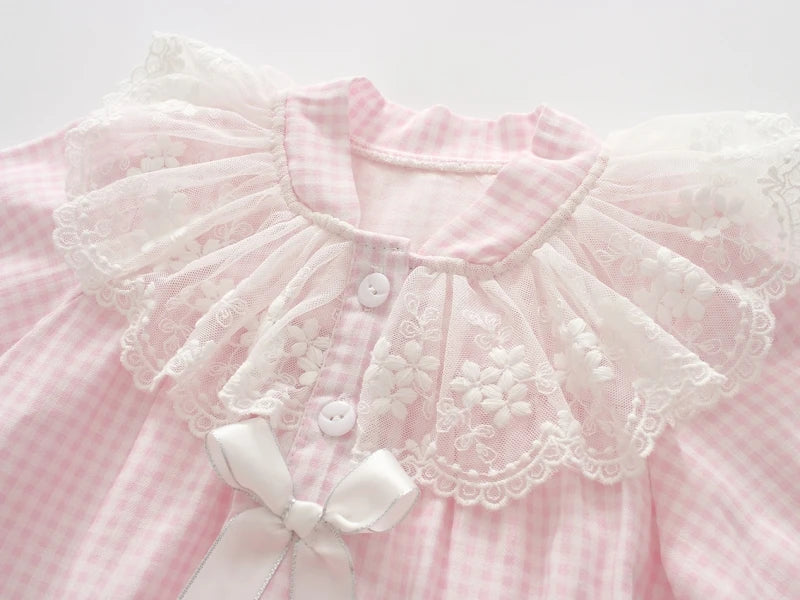 Baby Girl Lace Romper | Pink Blue Newborn Vintage Outfit