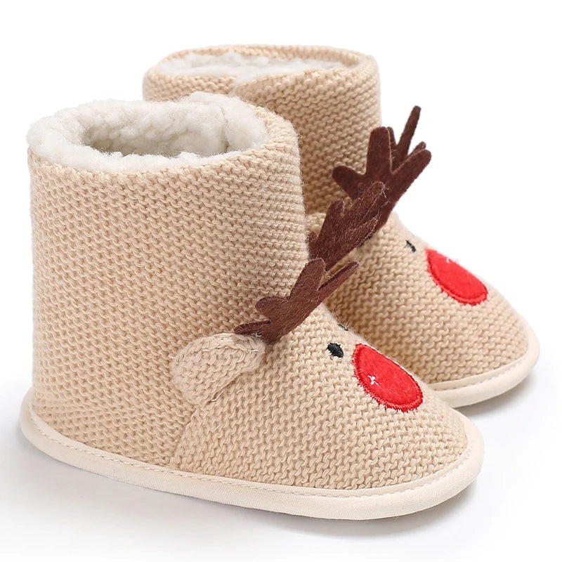Infant Newborn Booties Santa Foot Socks Baby Christmas Boots Lovely Snowflake Santa Design Winter Warm Slippers Anti-Slip Shoes