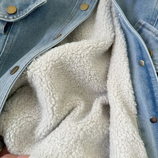 Winter Girls Denim Sherpa Jacket with Belt