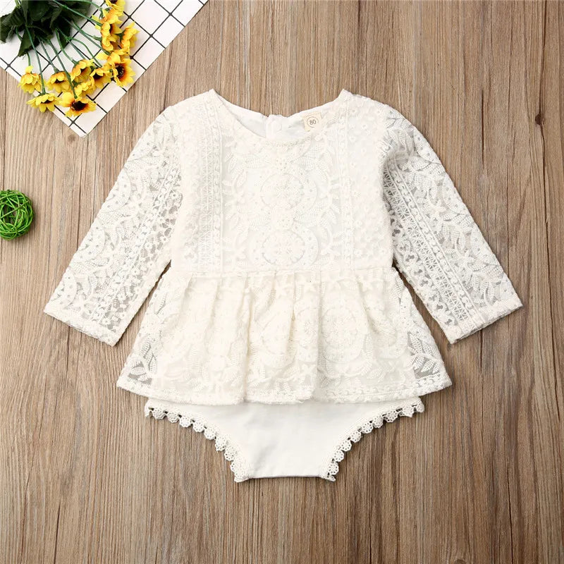 Baby Girl White Lace Romper Dress | Elegant Tulle Cake smash Outfit