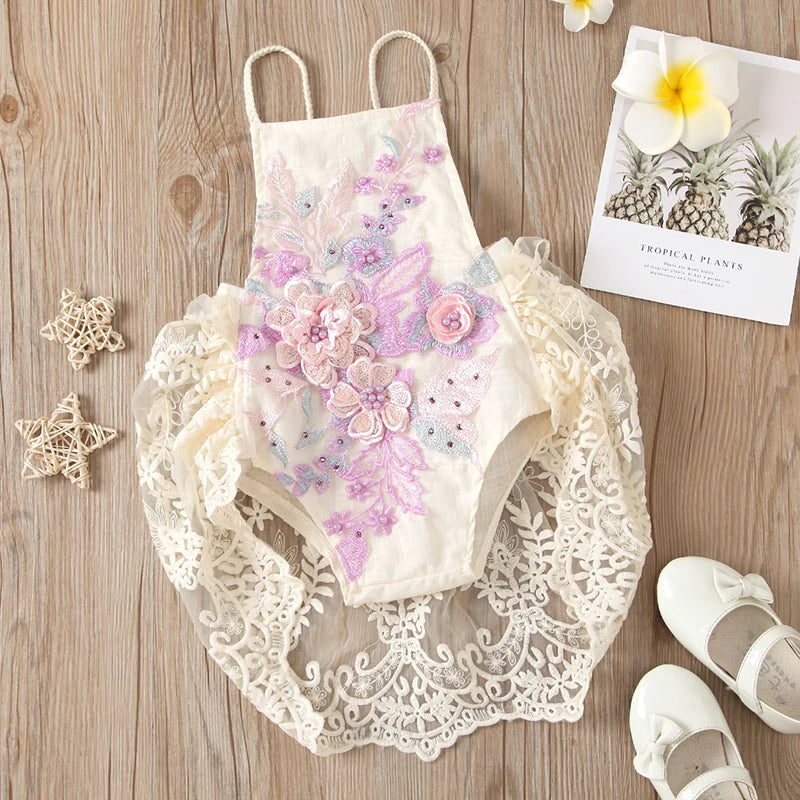 Baby Lace Romper Dress | Newborn Butterfly tussle Princess Outfit Toddler Party Dress