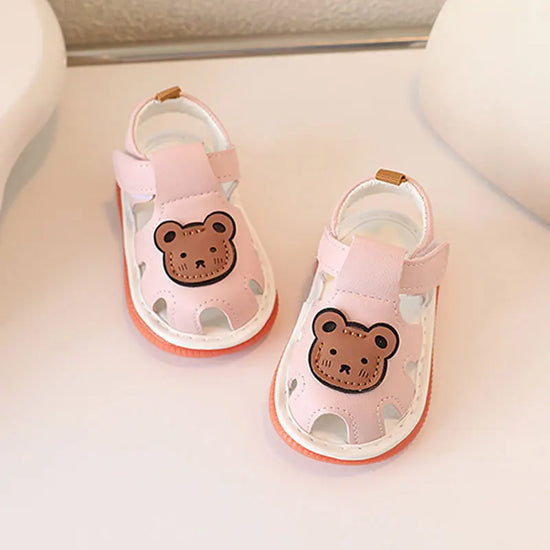 Non-Slip Baby First Walking Shoes – Summer Squeaky Sandals with Cute Bear Design