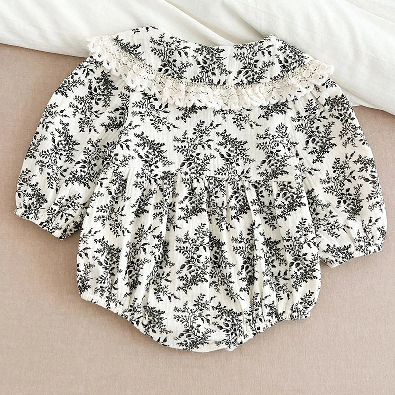 Baby Girl Floral Romper | Long Sleeve Vintage Newborn Outfit