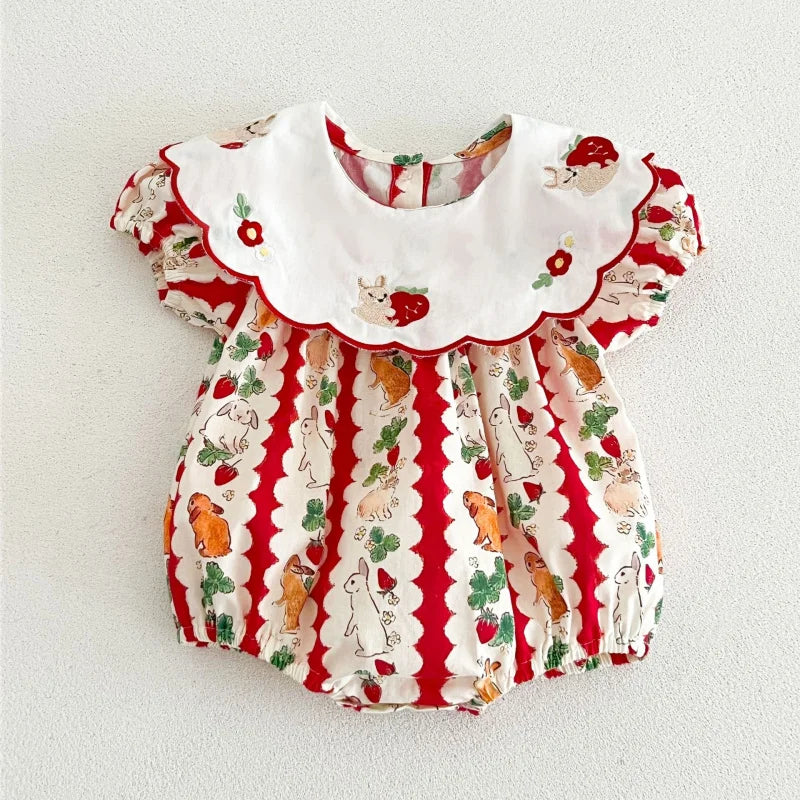 Baby Girl Christmas Romper with Bow | Holiday Bubble Outfit