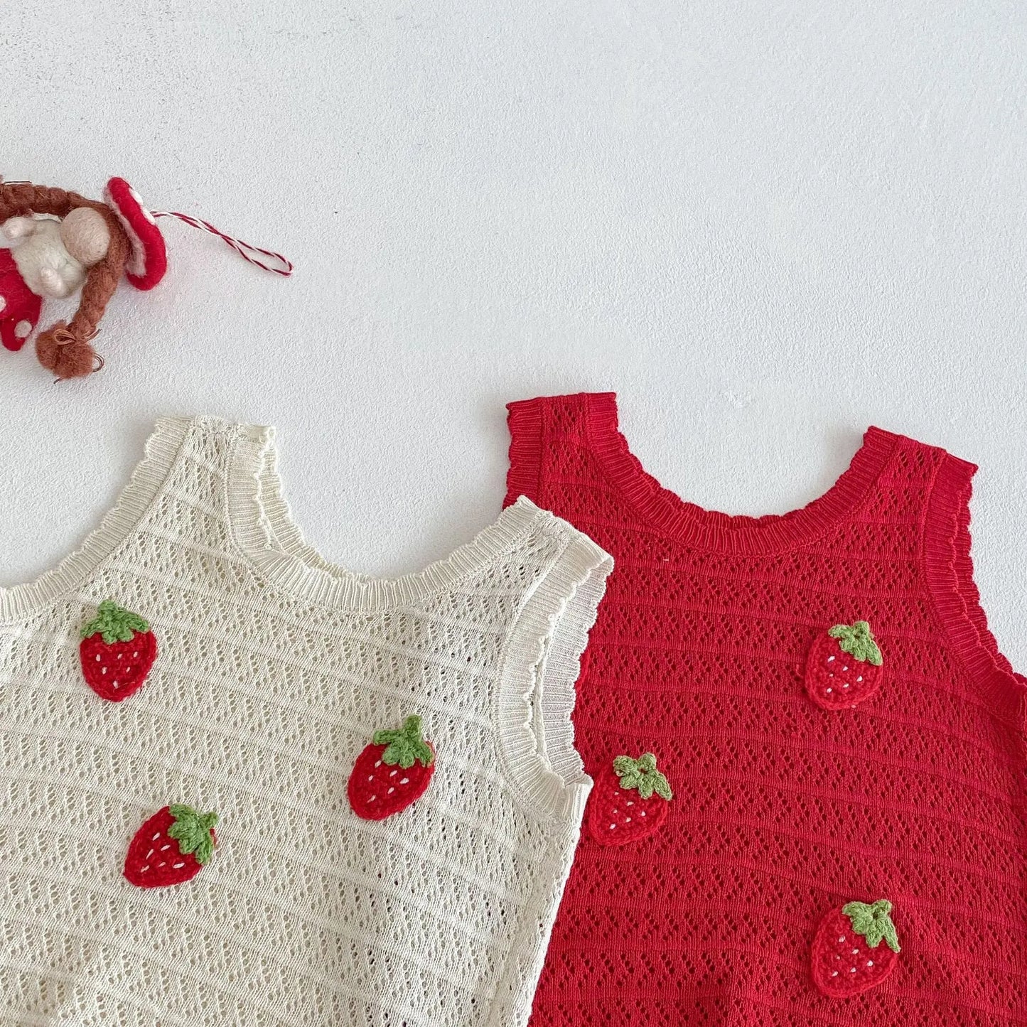Toddler Strawberry Outfit Set | Knit Top & Shorts Summer Baby Clothes