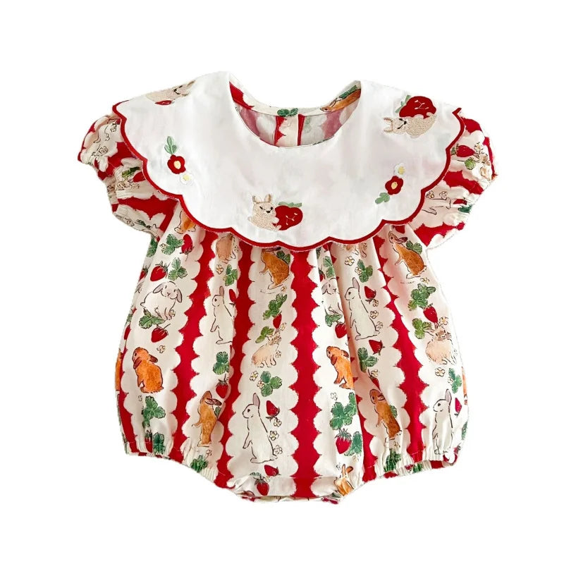 Baby Girl Christmas Romper with Bow | Holiday Bubble Outfit