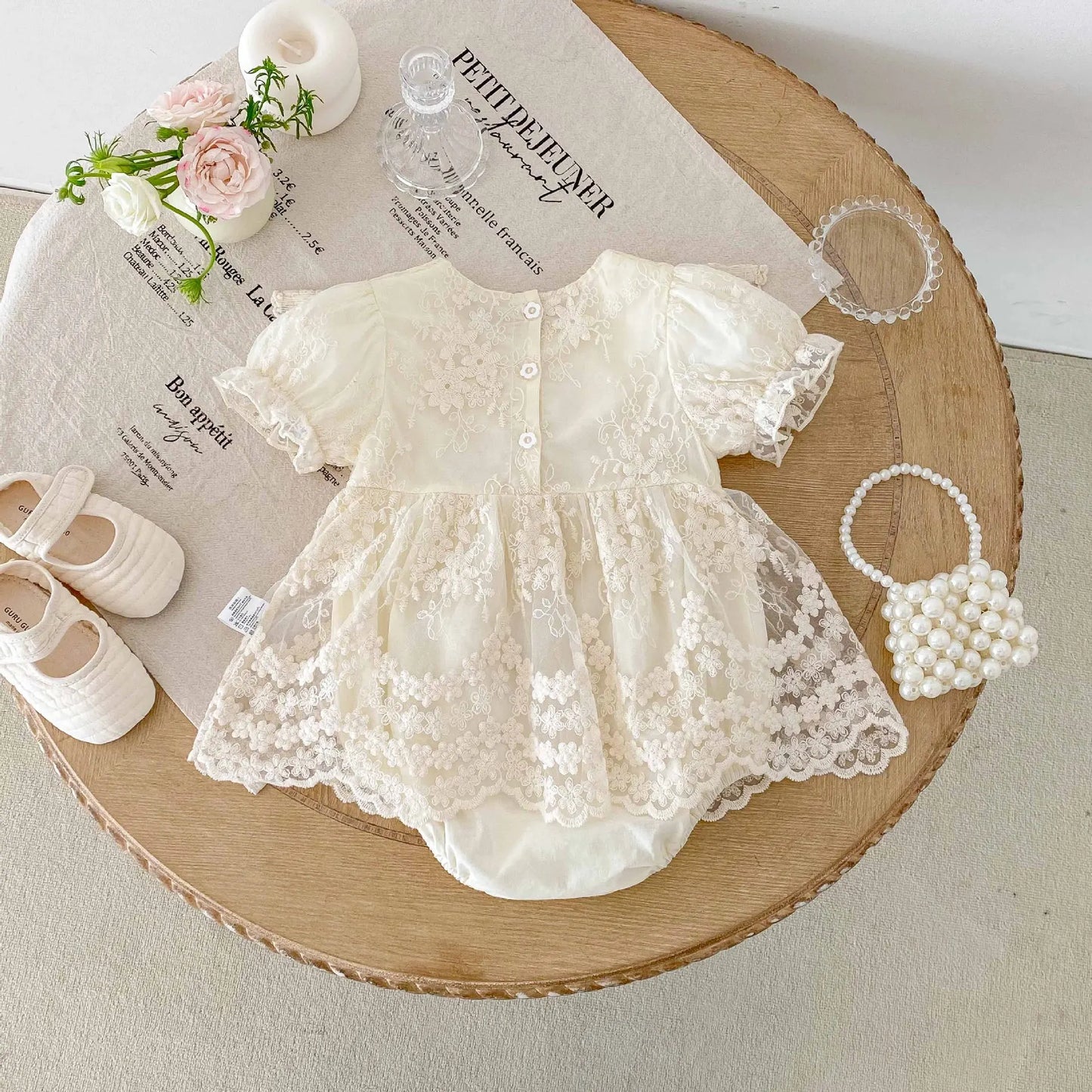 Baby Girl Cream Lace Romper | Newborn Princess Dress Outfit