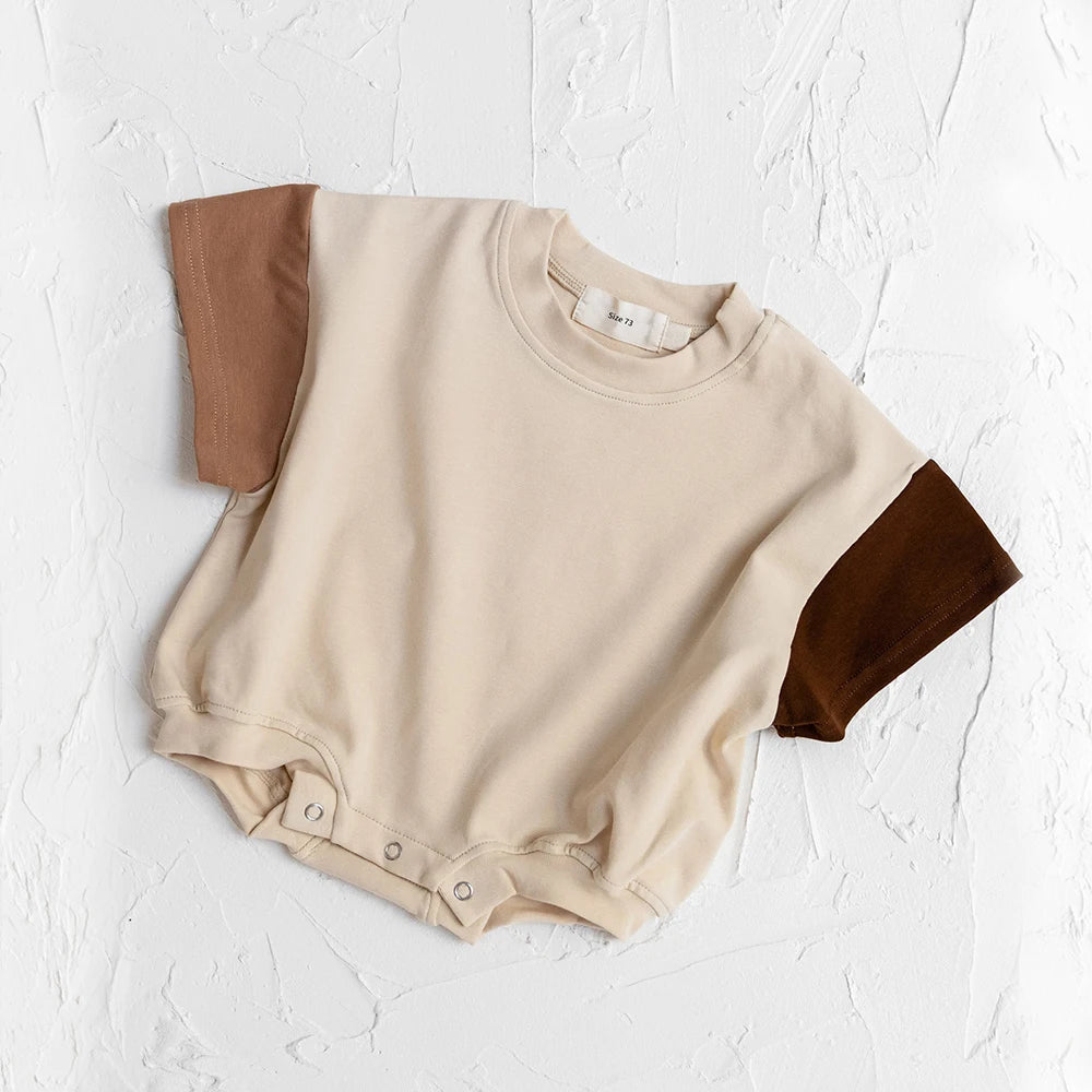 Baby Girl Short Sleeve Romper | Soft Cotton Color Block Infant Bodysuit