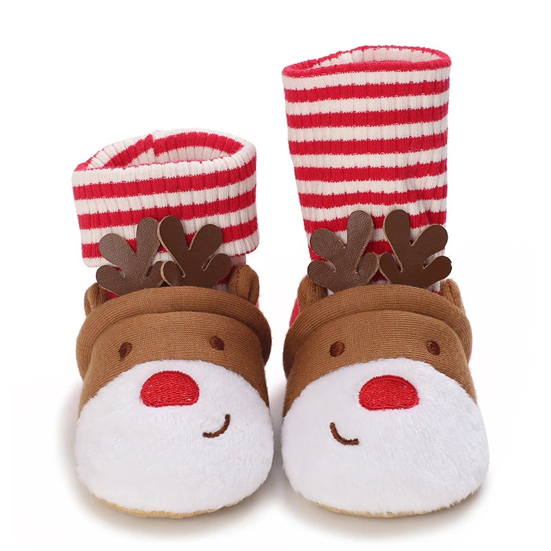 Infant Newborn Booties Santa Foot Socks Baby Christmas Boots Lovely Snowflake Santa Design Winter Warm Slippers Anti-Slip Shoes