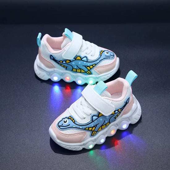 Dino Glow: LED Cartoon Dinosaur Kid Sneakers for Playful Adventures!