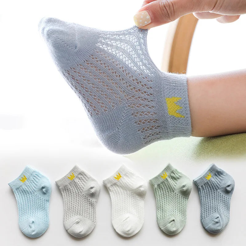 5 Pairs Kids Cotton Socks – Breathable Spring & Summer Socks for Girls and Boys