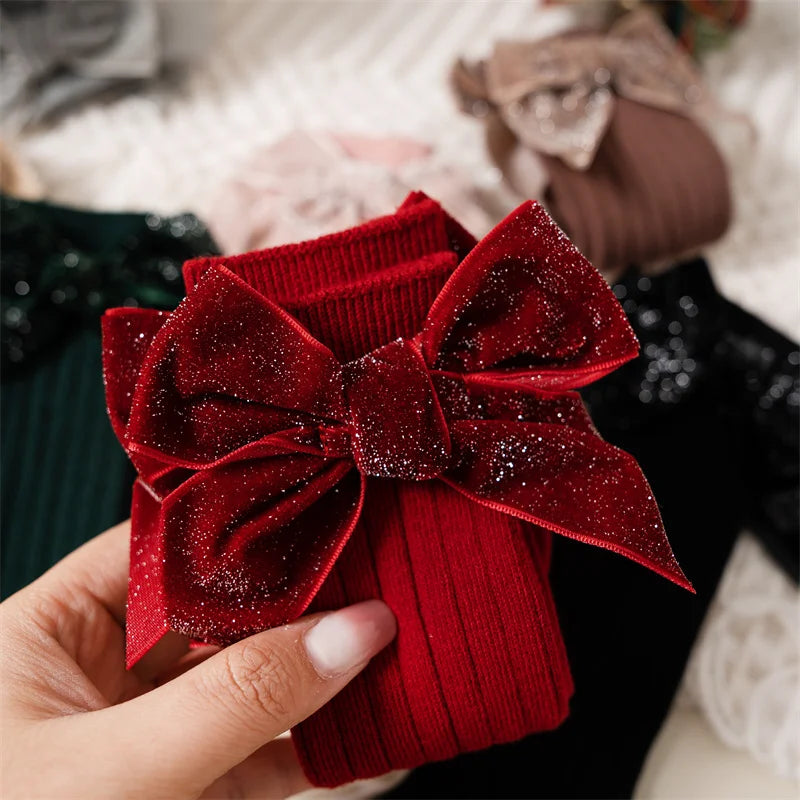 Velvet Bow Knee-High Socks for Baby Girls – Holiday & Everyday Outfit Accessory | MGK & Co