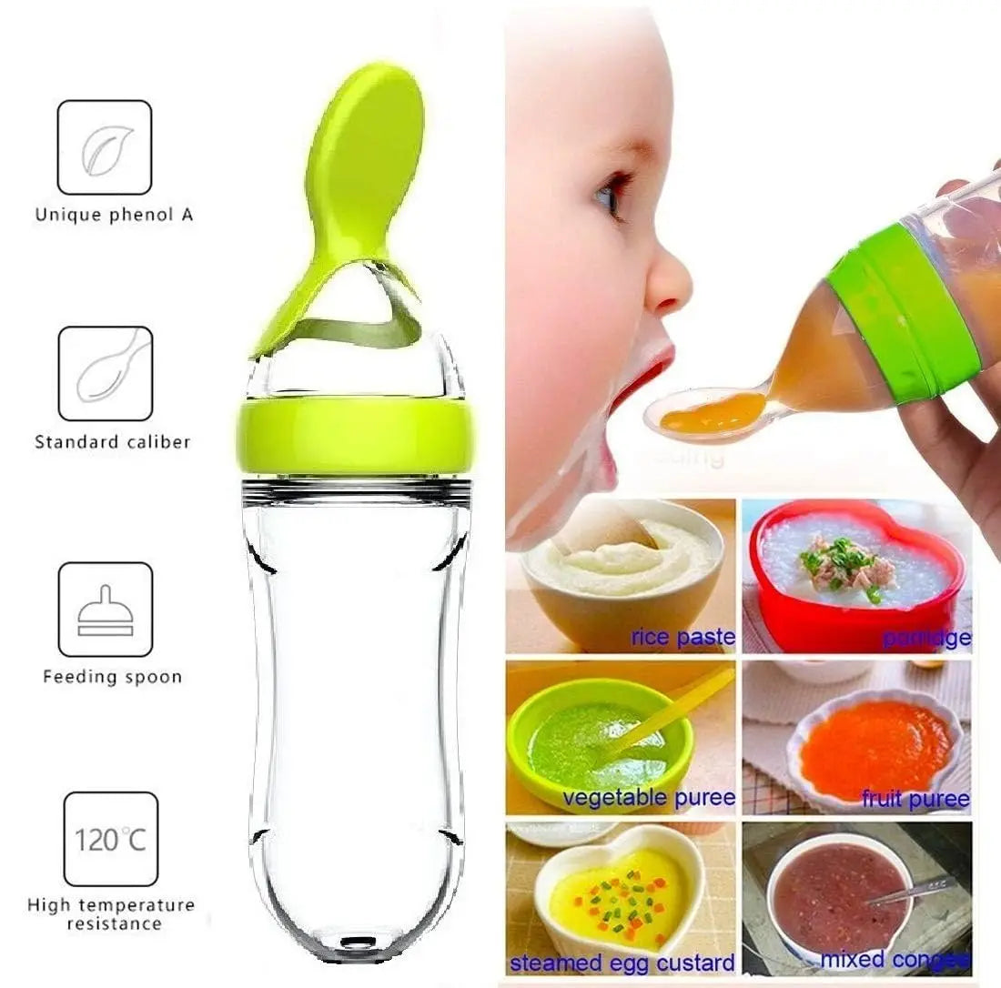 Squeezing Silicone Baby Feeder & Pacifier Spoon – Infant Food Feeder | 3 Colors