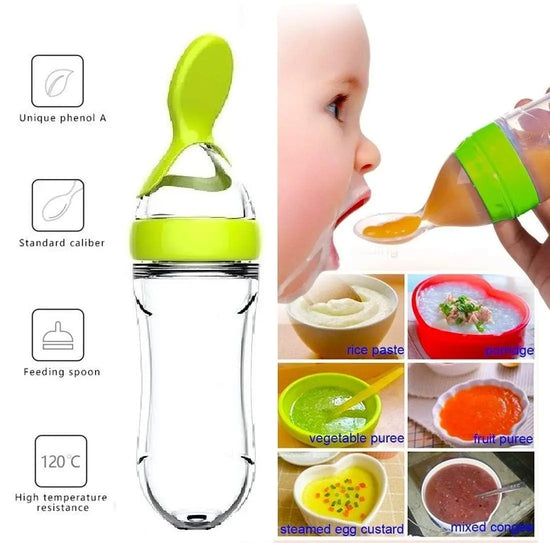 Squeezing Silicone Baby Feeder & Pacifier Spoon – Infant Food Feeder | 3 Colors