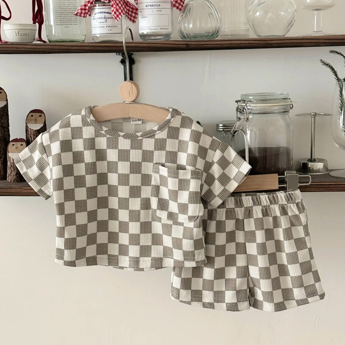 Toddler Checkered Outfit Set | Neutral Baby Summer T-Shirt & Shorts Set