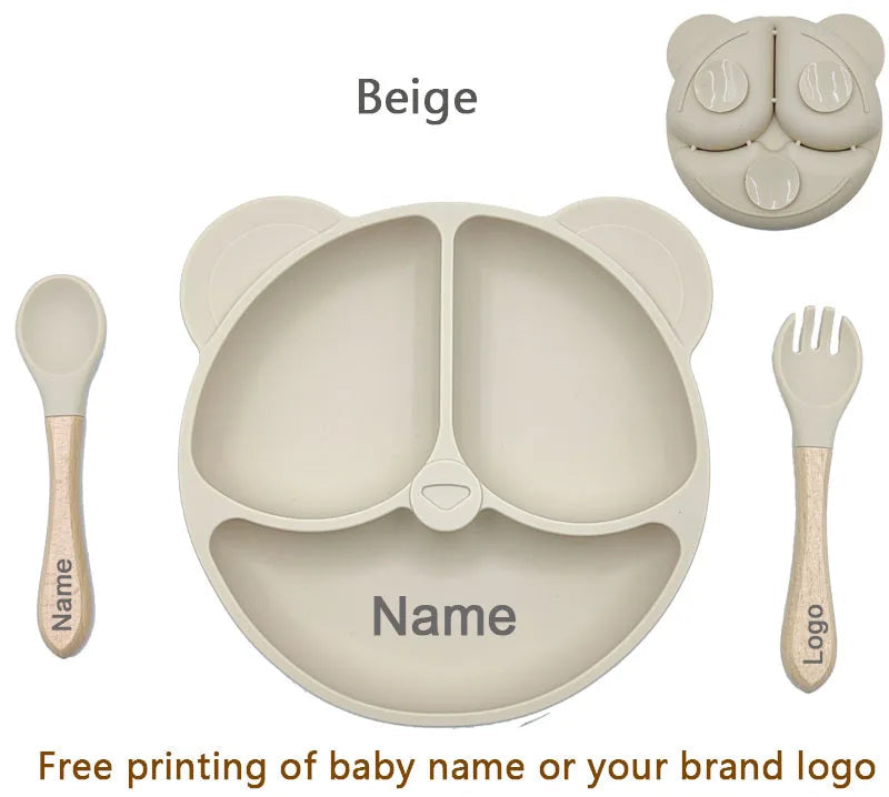 Baby Silicone Feeding Set – 8Pcs Suction Bowl, Bear Plate, Cup with Straw | Non-Slip Kids Tableware