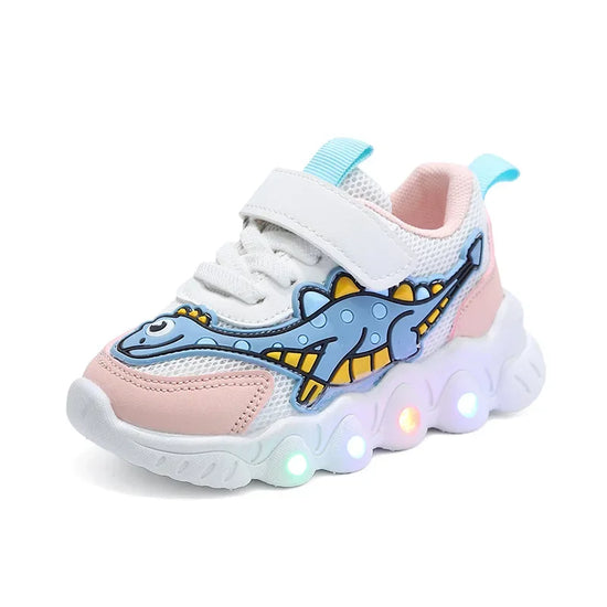 Dino Glow: LED Cartoon Dinosaur Kid Sneakers for Playful Adventures!