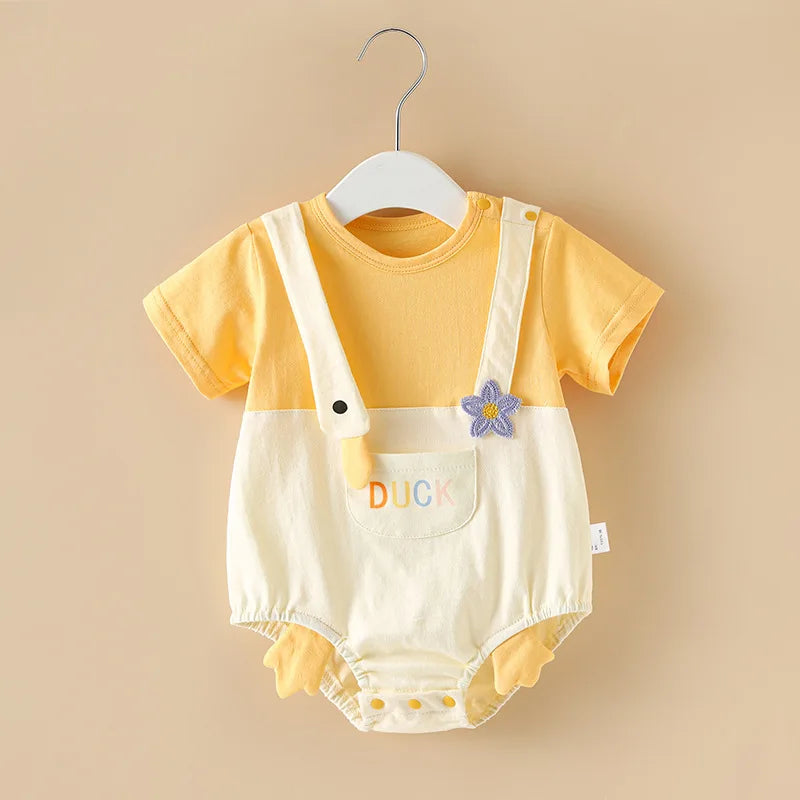 Baby Unisex Romper Set with T-Shirt | Cute Duck Overalls Outfit
