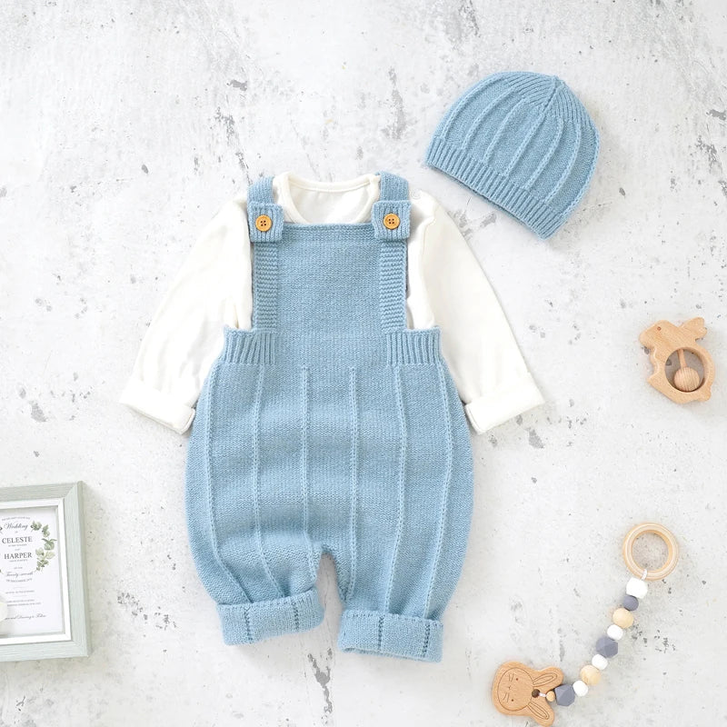 Baby Boy Knit Outfit Set | Winter Jumpsuit with Hat