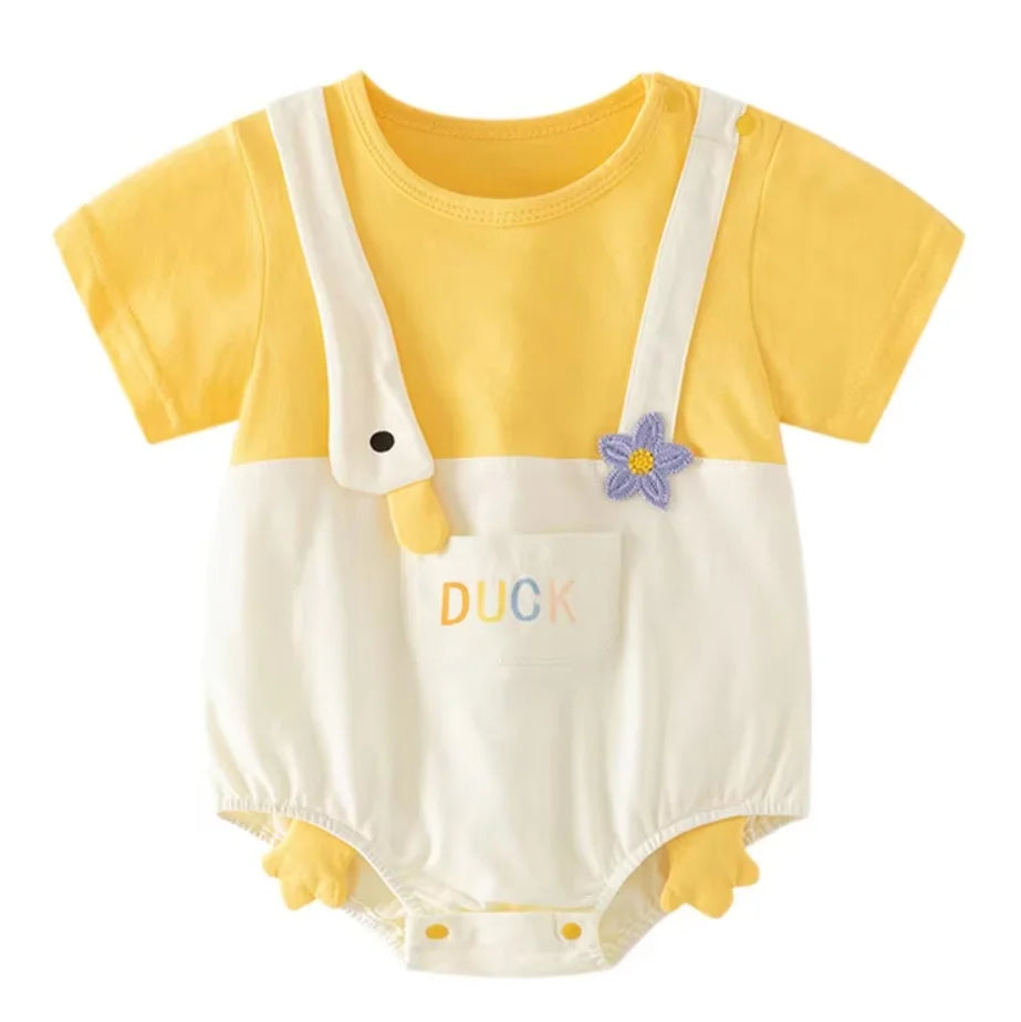 Baby Unisex Romper Set with T-Shirt | Cute Duck Overalls Outfit